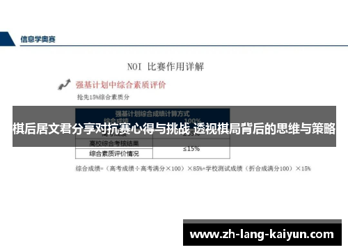 棋后居文君分享对抗赛心得与挑战 透视棋局背后的思维与策略