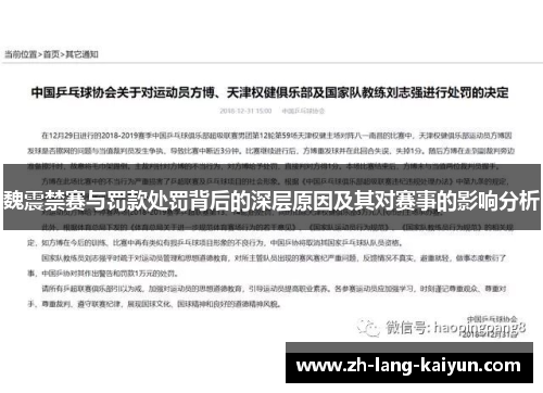 魏震禁赛与罚款处罚背后的深层原因及其对赛事的影响分析